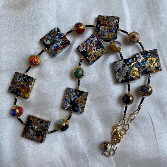 Klimt-inspired Murano Glass, Venetian Bead Necklace BNWT - Picture 3 of 6